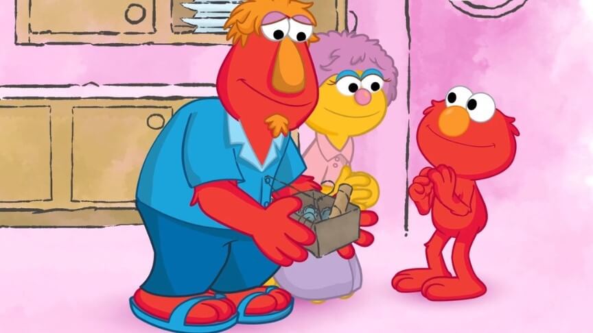 Elmo con su mamá y  papá